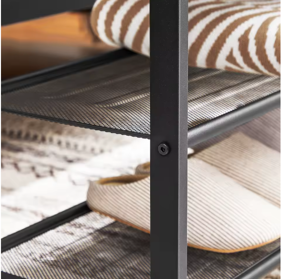 Schoenenbank met Zitgedeelte – 2-laags Schoenenrek van Metaal en Hout, Voor Hal en Entree, 80×30×44,5 cm