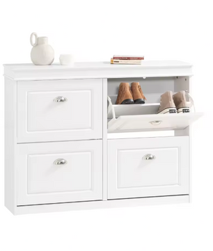 Schoenenkast met 4 Klapdeuren – Smalle Schoenenopberger met 8 Opbergvakken, Voor Hal en Entree, 105×83×24 cm