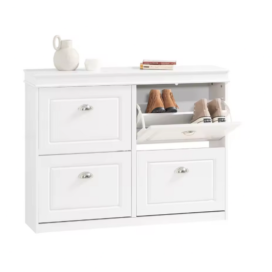 Schoenenkast met 4 Klapdeuren – Smalle Schoenenopberger met 8 Opbergvakken, Voor Hal en Entree, 105×83×24 cm