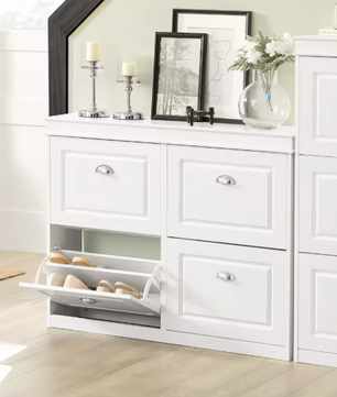 Schoenenkast met 4 Klapdeuren – Smalle Schoenenopberger met 8 Opbergvakken, Voor Hal en Entree, 105×83×24 cm