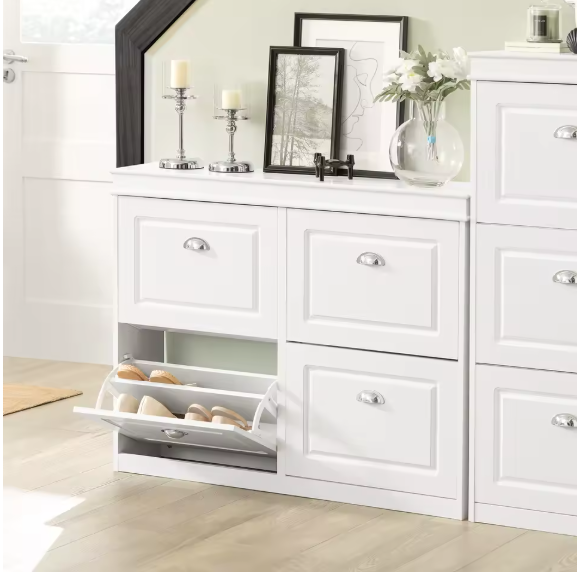 Schoenenkast met 4 Klapdeuren – Smalle Schoenenopberger met 8 Opbergvakken, Voor Hal en Entree, 105×83×24 cm