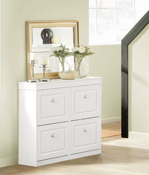 Schoenenkast met 4 Klapdeuren – Smalle Schoenenopberger met 8 Opbergvakken, Voor Hal en Entree, 105×83×24 cm