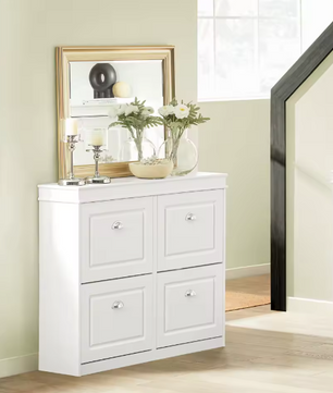 Schoenenkast met 4 Klapdeuren – Smalle Schoenenopberger met 8 Opbergvakken, Voor Hal en Entree, 105×83×24 cm