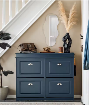 Schoenenkast met 4 Klapdeuren – Smalle Schoenenopberger met 8 Opbergvakken, Voor Hal en Entree, 105×83×24 cm