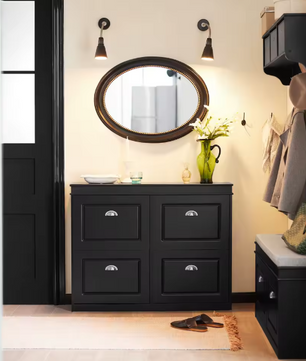 Schoenenkast met 4 Klapdeuren – Smalle Schoenenopberger met 8 Opbergvakken, Voor Hal en Entree, 105×83×24 cm