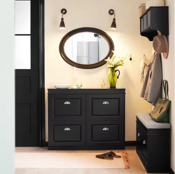 Schoenenkast met 4 Klapdeuren – Smalle Schoenenopberger met 8 Opbergvakken, Voor Hal en Entree, 105×83×24 cm