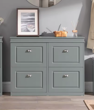 Schoenenkast met 4 Klapdeuren – Smalle Schoenenopberger met 8 Opbergvakken, Voor Hal en Entree, 105×83×24 cm