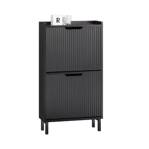 Schoenenkast met 2 Klapdeuren – Smal Schoenenrek met Opbergplateau, 50×90×19 cm