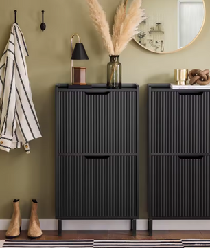 Schoenenkast met 2 Klapdeuren – Smal Schoenenrek met Opbergplateau, 50×90×19 cm