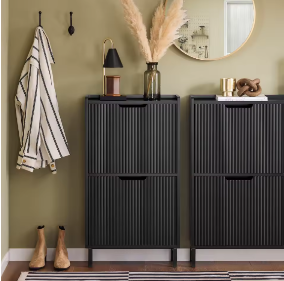 Schoenenkast met 2 Klapdeuren – Smal Schoenenrek met Opbergplateau, 50×90×19 cm