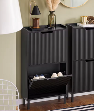 Schoenenkast met 2 Klapdeuren – Smal Schoenenrek met Opbergplateau, 50×90×19 cm