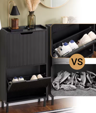 Schoenenkast met 2 Klapdeuren – Smal Schoenenrek met Opbergplateau, 50×90×19 cm