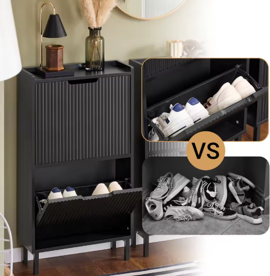 Schoenenkast met 2 Klapdeuren – Smal Schoenenrek met Opbergplateau, 50×90×19 cm