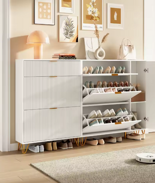 Schoenenkast met 3 Opvouwbare Lades en 2 Opbergvakken – Vrijstaand Schoenenmeubel met Bovenblad en Onderplank
