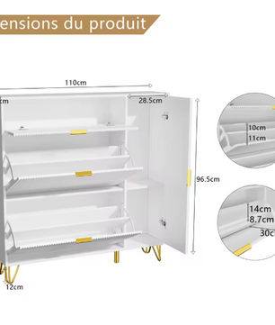 Schoenenkast met 3 Opvouwbare Lades en 2 Opbergvakken – Vrijstaand Schoenenmeubel met Bovenblad en Onderplank