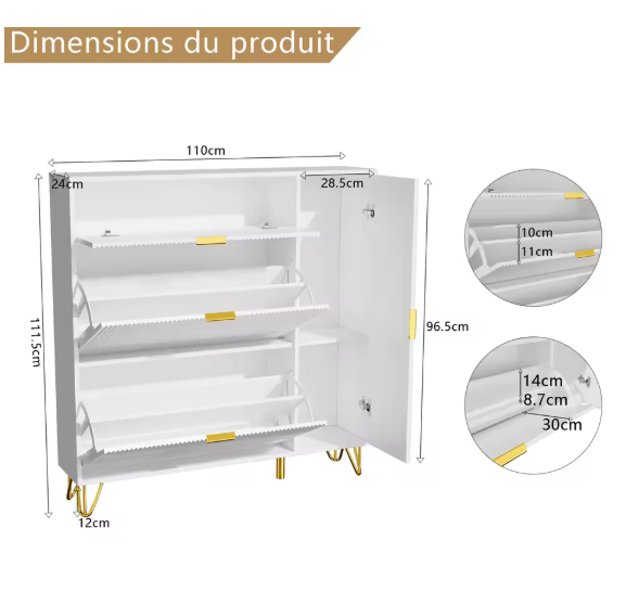 Schoenenkast met 3 Opvouwbare Lades en 2 Opbergvakken – Vrijstaand Schoenenmeubel met Bovenblad en Onderplank