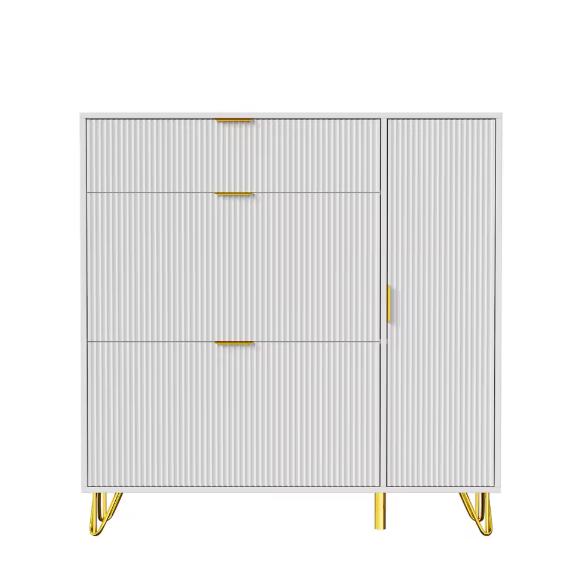 Schoenenkast met 3 Opvouwbare Lades en 2 Opbergvakken – Vrijstaand Schoenenmeubel met Bovenblad en Onderplank