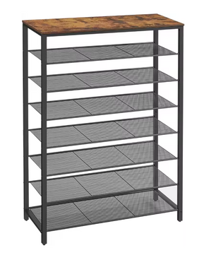 Hoog Schoenenrek met 7 Planken – Metalen Frame en Bovenblad, Ruimtebesparend Schoenenmeubel 100×30×152 cm