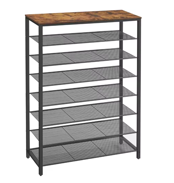Hoog Schoenenrek met 7 Planken – Metalen Frame en Bovenblad, Ruimtebesparend Schoenenmeubel 100×30×152 cm