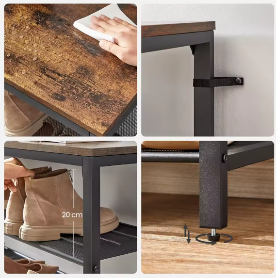 Hoog Schoenenrek met 7 Planken – Metalen Frame en Bovenblad, Ruimtebesparend Schoenenmeubel 100×30×152 cm