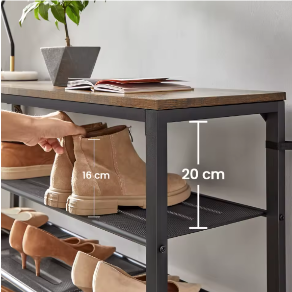 Hoog Schoenenrek met 7 Planken – Metalen Frame en Bovenblad, Ruimtebesparend Schoenenmeubel 100×30×152 cm