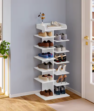 Witte Schoenenkast met 12 Vakken – Ruimtebesparend Hoog Schoenenrek van Hout voor Hal en Woonkamer