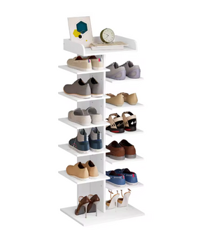 Witte Schoenenkast met 12 Vakken – Ruimtebesparend Hoog Schoenenrek van Hout voor Hal en Woonkamer