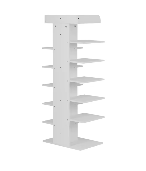 Witte Schoenenkast met 12 Vakken – Ruimtebesparend Hoog Schoenenrek van Hout voor Hal en Woonkamer