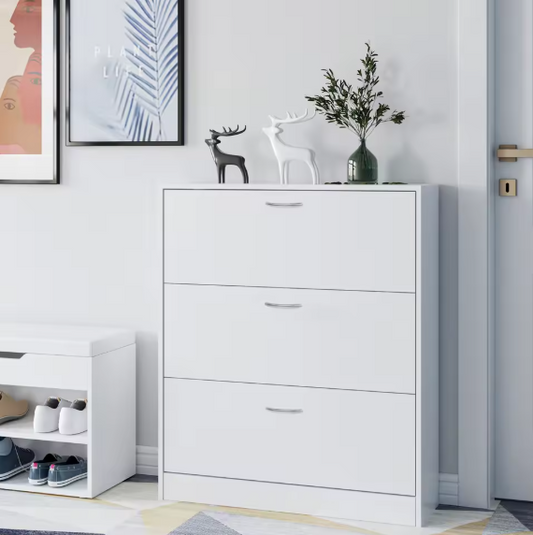 Schoenenkast met 3 Deuren – Ruimtebesparende Opbergkast voor Hal, 110x80x23,5 cm, Wit
