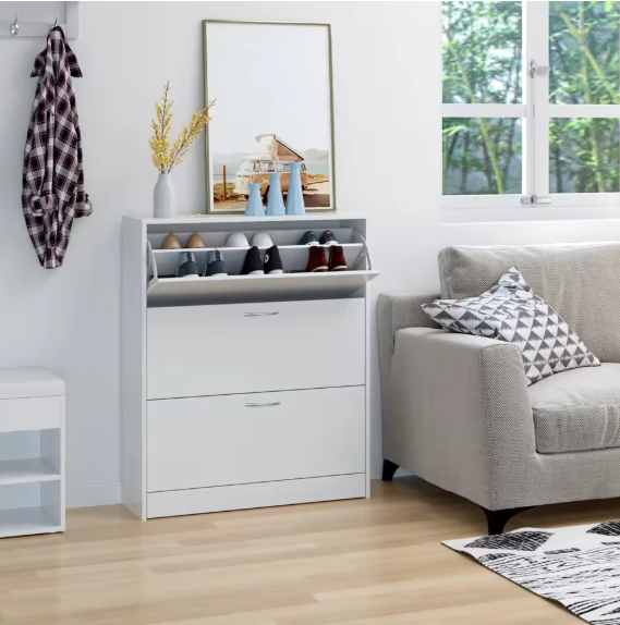 Schoenenkast met 3 Deuren – Ruimtebesparende Opbergkast voor Hal, 110x80x23,5 cm, Wit