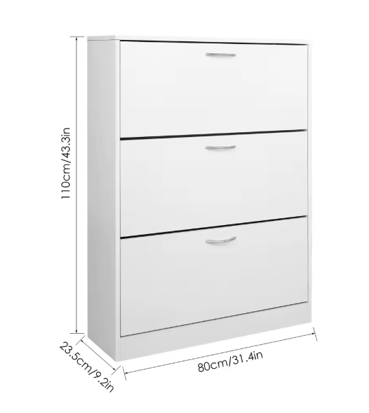 Schoenenkast met 3 Deuren – Ruimtebesparende Opbergkast voor Hal, 110x80x23,5 cm, Wit