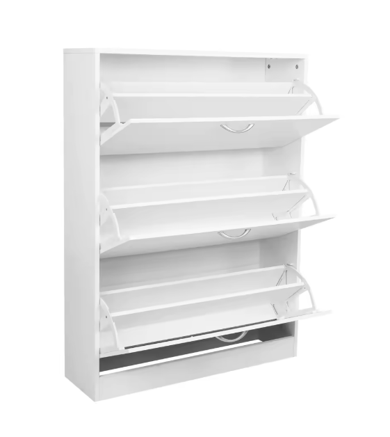 Schoenenkast met 3 Deuren – Ruimtebesparende Opbergkast voor Hal, 110x80x23,5 cm, Wit