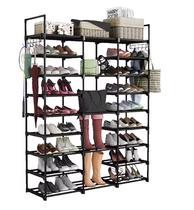 Schoenenrek met 9 Niveaus – Staand Opbergsysteem met Haken voor Entree, Hal en Kleedkamer