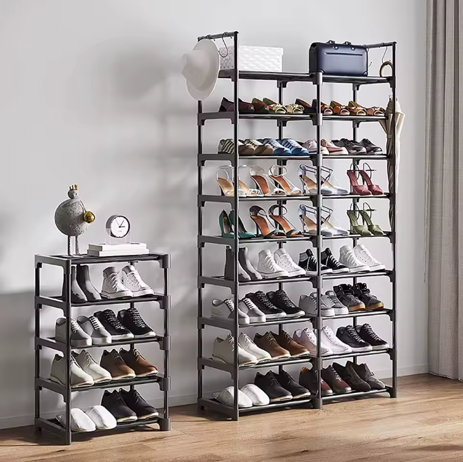 Schoenenrek met 9 Niveaus – Staand Opbergsysteem met Haken voor Entree, Hal en Kleedkamer