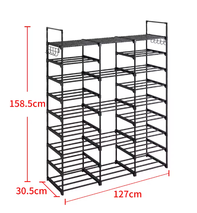 Schoenenrek met 9 Niveaus – Staand Opbergsysteem met Haken voor Entree, Hal en Kleedkamer