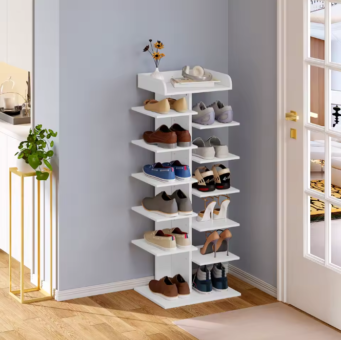 Witte Schoenenkast met 12 Vakken – Ruimtebesparend Houten Schoenenrek