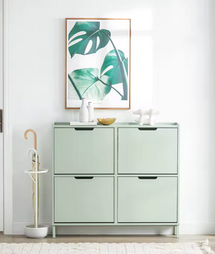 Smal Schoenenrek met 4 Kleppen – 8-Planks Schoenenkast van MDF en Metaal, Groen