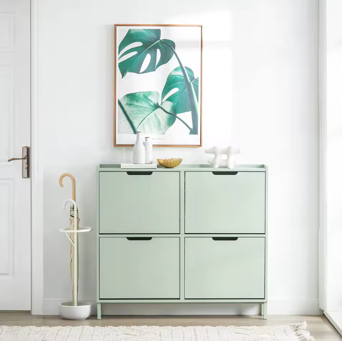 Smal Schoenenrek met 4 Kleppen – 8-Planks Schoenenkast van MDF en Metaal, Groen