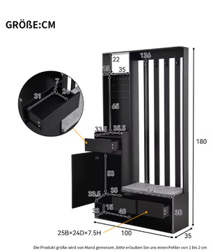 Halkapstok met Zitbank en Opbergruimte – Multifunctionele Kapstokkast Zwart