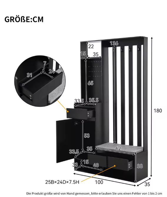 Halkapstok met Zitbank en Opbergruimte – Multifunctionele Kapstokkast Zwart