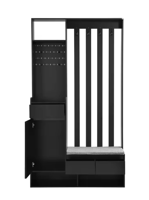 Halkapstok met Zitbank en Opbergruimte – Multifunctionele Kapstokkast Zwart