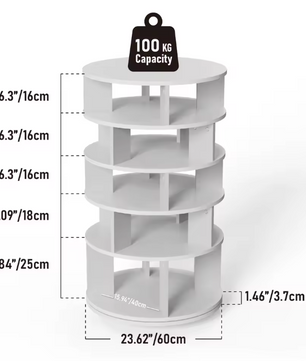 5-Laags Roterend Schoenenrek – 360° Draaibare Schoenenorganizer voor 24 Paar