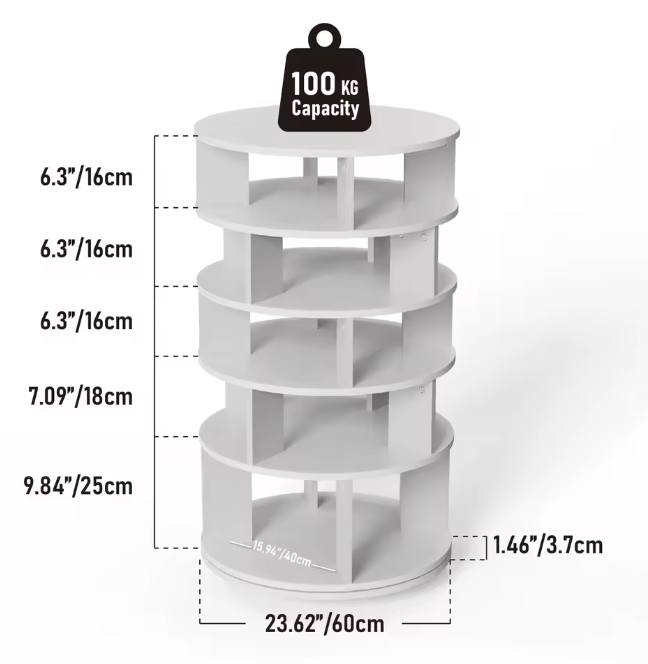 5-Laags Roterend Schoenenrek – 360° Draaibare Schoenenorganizer voor 24 Paar