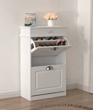 Schoenenkast met 2 Kleppen – Compact Wit Schoenenrek voor Hal en Entree