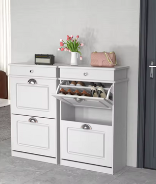 Schoenenkast met 2 Kleppen – Compact Wit Schoenenrek voor Hal en Entree