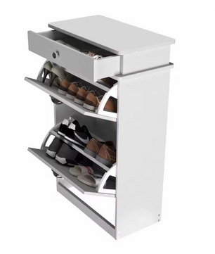 Schoenenkast met 2 Kleppen – Compact Wit Schoenenrek voor Hal en Entree