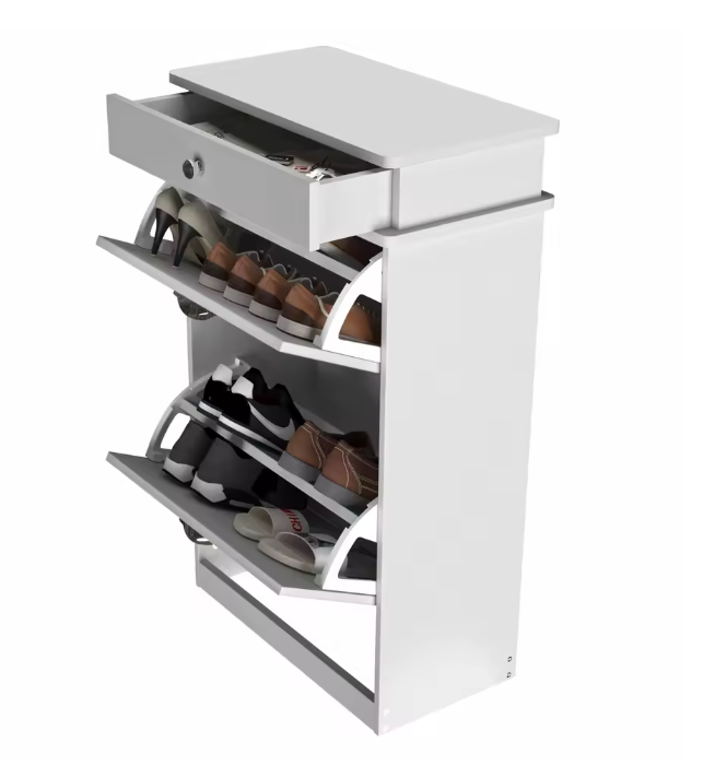 Schoenenkast met 2 Kleppen – Compact Wit Schoenenrek voor Hal en Entree