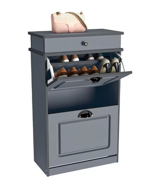 Schoenenkast met 2 Kleppen – Compact Wit Schoenenrek voor Hal en Entree