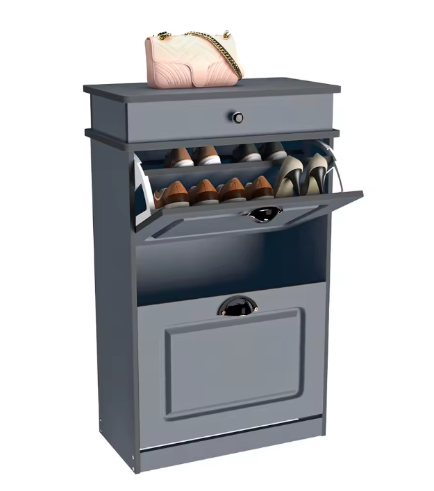 Schoenenkast met 2 Kleppen – Compact Wit Schoenenrek voor Hal en Entree