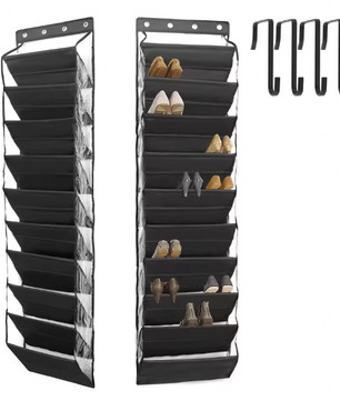 10-Laags Over-de-Deur Schoenenorganizer – Hangend Stoffen Schoenenrek Zwart